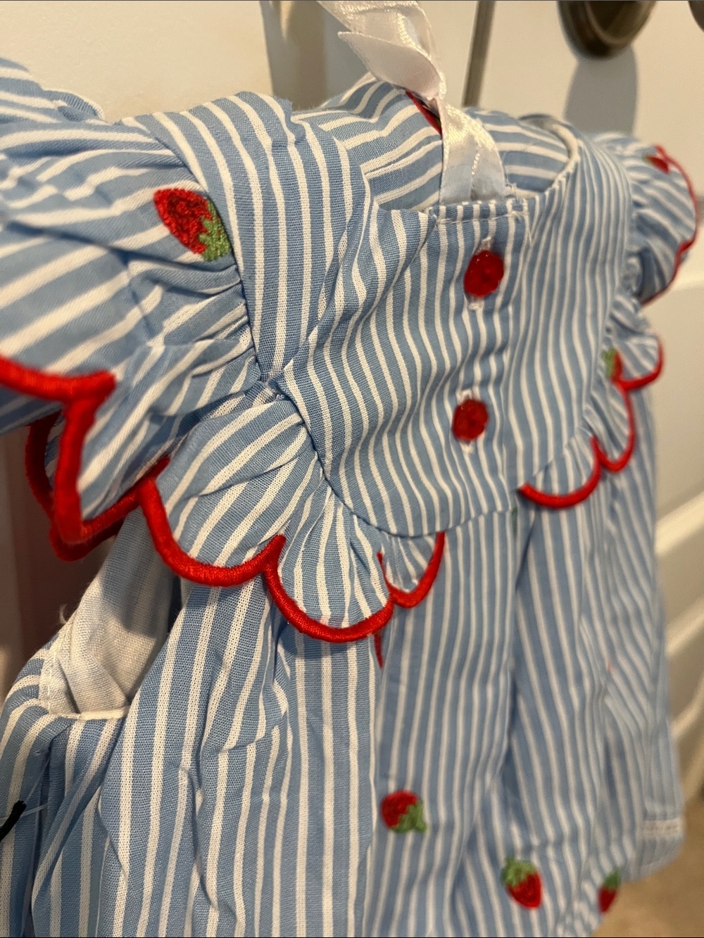 100% cotton, embroidered strawberry & cherry baby girl dress sets - Picture 6 of 9